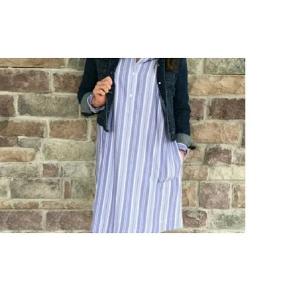 J. Jill Tunic Shirt Dress Long Sleeve Blue White Striped Women's Medium Petite - Picture 11 of 11